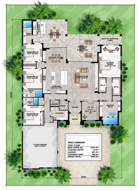 House Plan 75975 Mediterranean Style With 3591 Sq Ft 4 Bed 4 Bath