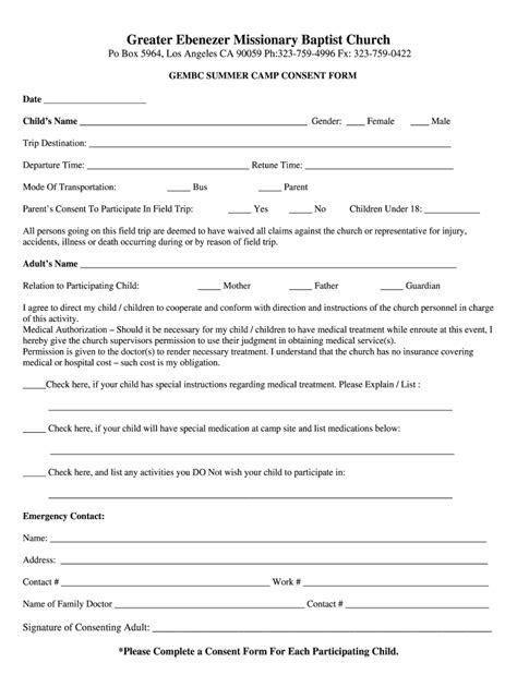 Summer Camp Permission Slip Template Fill Out And Sign Online Dochub