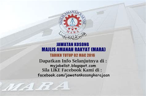 It was formed to aid, train, and guide bumiputra (malays and other indigenous malaysians) in the areas of business and industry. Jawatan Kosong di Majlis Amanah Rakyat (MARA) - 02 Mac 2016