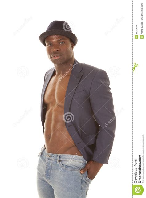Man In Suitcoat No Shirt Serious Stock Photo Image Of
