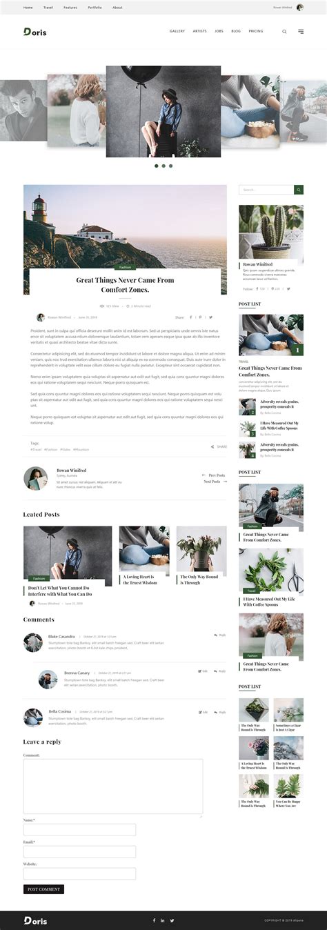 Doris - Personal Blog PSD Template | Blog website design, Blog layout design, Blog template design