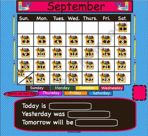 Themed Monthly Interactive Smartboard Calendars With Images