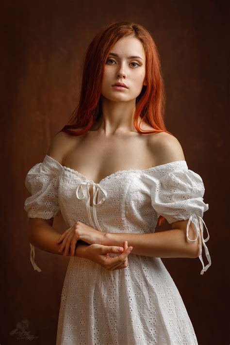 Sergey Sergeev Women Redhead Bare Shoulders Freckles Nadezhda