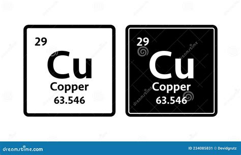 Copper Symbol Chemical Element Of The Periodic Table Stock Vector