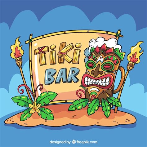 Tiki Bar Background With Cartoon Style Vector Free Download