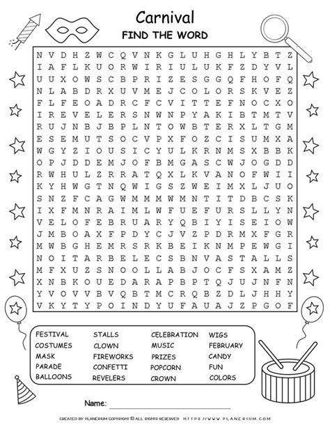 Free Carnival Word Search Puzzle Game With Twenty Words Learning New