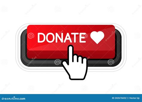 Donate Heart Red Button In Flat Style Vector Flat Illustration Stock