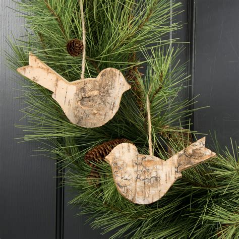 5 Birch Bark Bird Ornaments Set Of 2 Xa1035