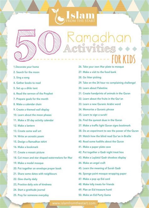 50 Ramadhan Activity Ideas Poster Ramadan Kids Ramadan Activities