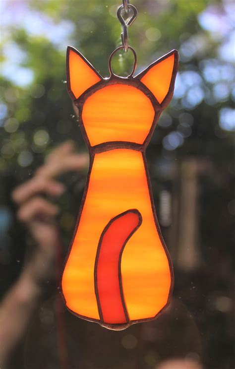 Small Stained Glass Cat Orange Tabby Etsy