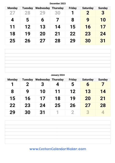 December 2023 And January 2024 Printable Calendar Template