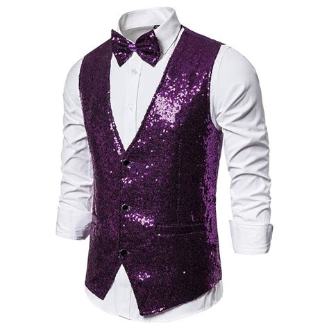 2020 Mens Purple Sequins Suit Vest Slim Fit Dj Nightclub Sleeveless