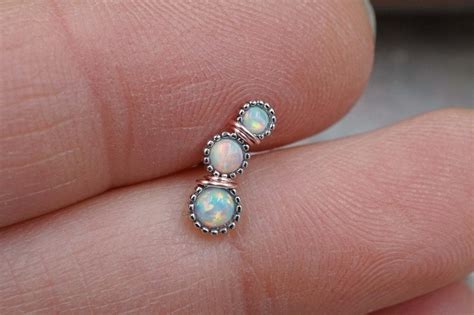 White Opal Stud Cartilage Earring Tragus Or Helix Piercing Platinum