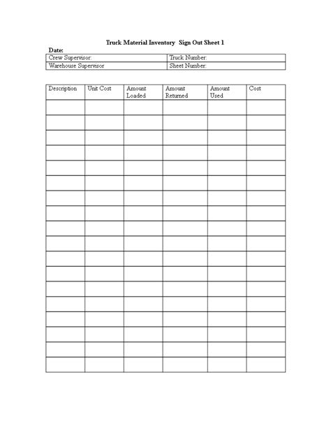 Inventory Sign Out Sheet Template Free Printable Templates