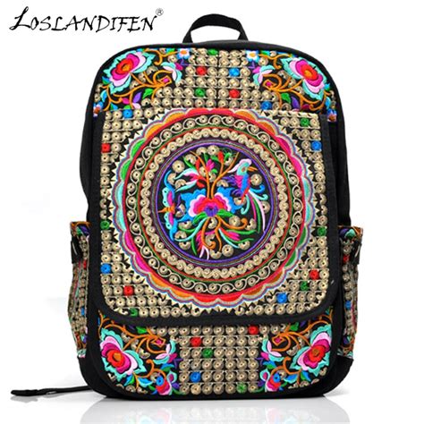 New Chinese Style Ethnic Embroidery Backpack Women Embroidered Canvas