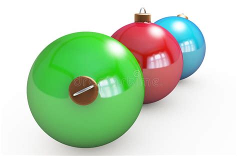 Multi Colored Christmas Balls Hanging On White Rgb Colors Stock Photo