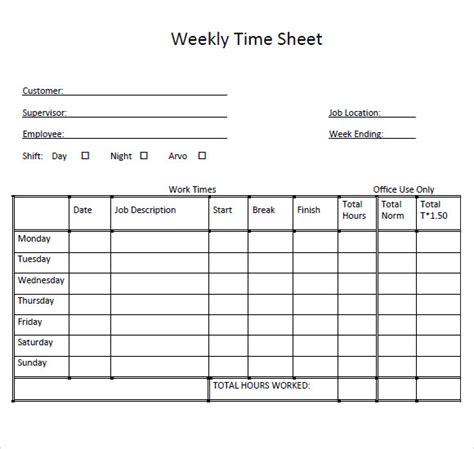Employee Weekly Timesheet Template Free Printable Templates