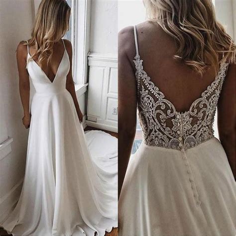 Want to make an unforgettable entrance at prom? Simple V Neck Chiffon A Line Boho Beach Wedding Dresses ...
