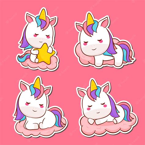 Premium Vector Set Cute Unicorn Sticker Kawaii Unicorn Cartoon