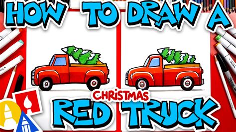 How To Draw A Red Christmas Truck With Tree Art For Kids Hub