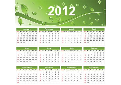 2012 Eco Green Free Vector Calendar Download Free Vector Art Stock