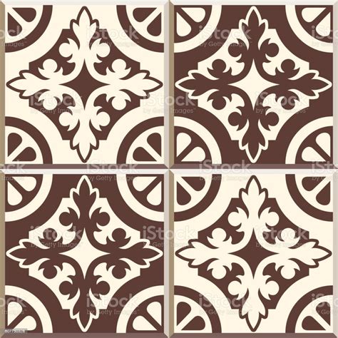 Retro Floor Tiles Patern Set Of Four Patterns Stock Illustration