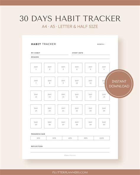 30 Days Habit Tracker Printable Daily Routine Checklist Pdf Monthly