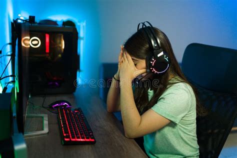 Sad Woman Gamer Losing An Online Game Match Stock Image Image Of Gear