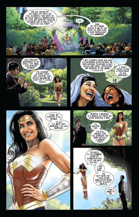 wonder woman officiates gay wedding of 2 brides talks marriage equality with superman—look e