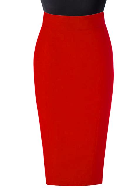 Red Linen High Waist Pencil Skirt Elizabeths Custom Skirts