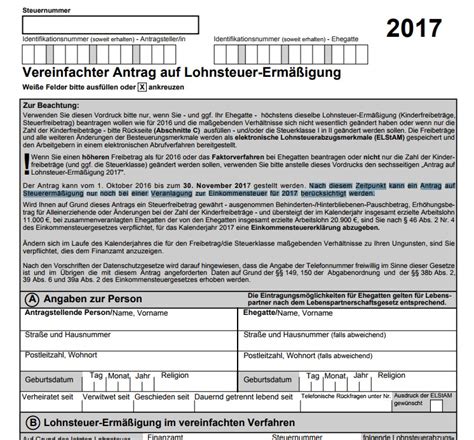Formulare zur einkommensteuererklärung) finden sie hier im formularcenter der in den fällen, in denen das zuständige finanzamt auf antrag zur vermeidung von unbilligen härten auf eine elektronische übermittlung verzichtet hat, können sie den. Vereinfachter Antrag auf Lohnsteuer-Ermäßigung 2017 - PDF ...