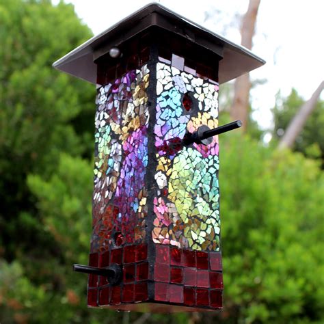 Rainbow Stained Glass Mosaic Bird Feeder