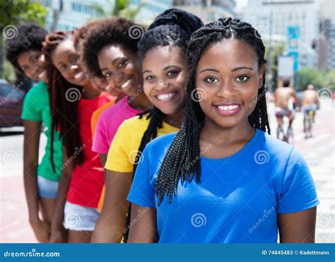 Six Beautiful African American Woman In Line Stock Image 74845483