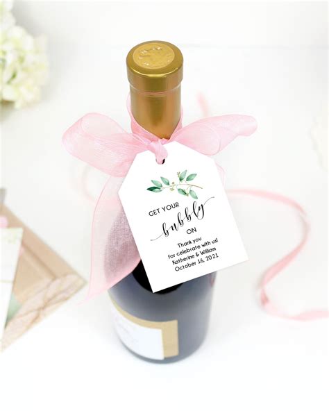 Editable Champagne Favor Tag Bridal Shower Template Greenery Etsy Bridal Shower Wine Tags