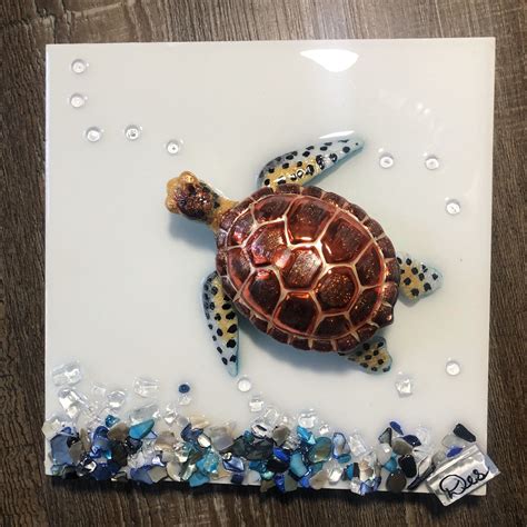 Sea Turtle Glass Art Home Decor Glass Art Ocean Decor Turtle