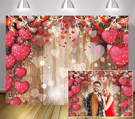 Valentines Day Wood Red Love Heart Backdrops Photography Mothers