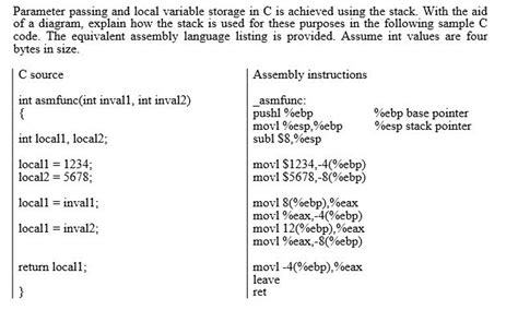 Solved Parameter Passing And Local Variable Storage In C Is