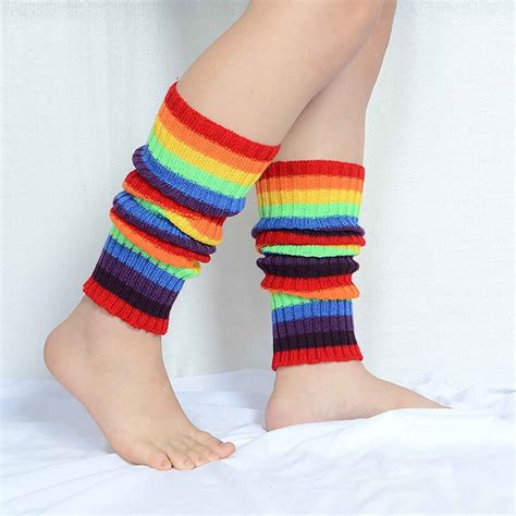 Y2k Rainbow Stripes Knitted Leg Warmers Women Knitted Leg Etsy