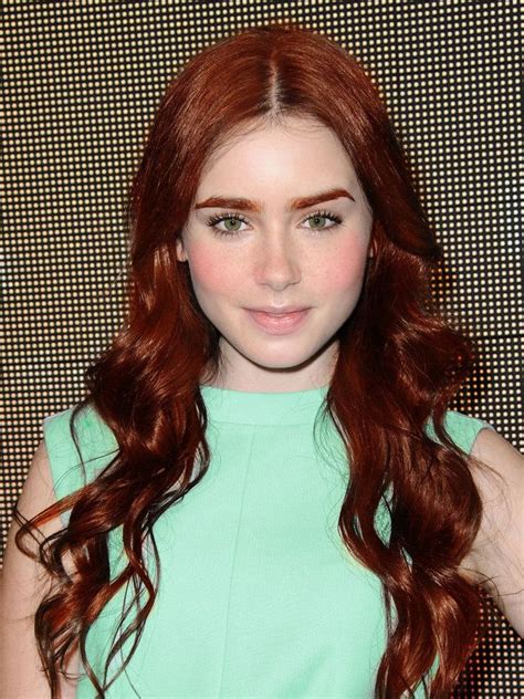 Lily Collins With Red Hair Green Eyes And Freckles