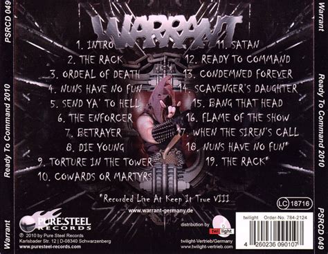 Warrant Ready To Command 2010 Cd Tpl Records