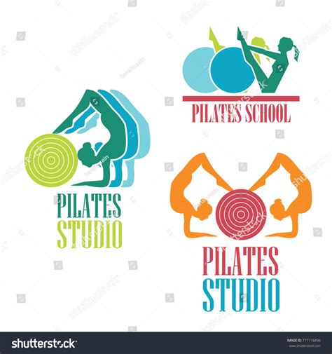 Set Pilates Logo Pilates School Pilates Stock Vector Royalty Free
