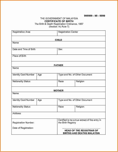 Printable Birth Certificate Translation Template