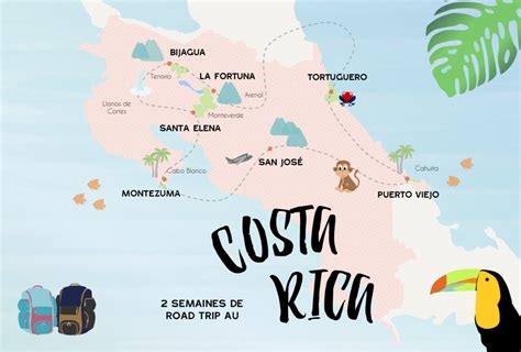 Carte Illustrée Du Costa Rica Espagne Carte Voyage Costa Rica Road