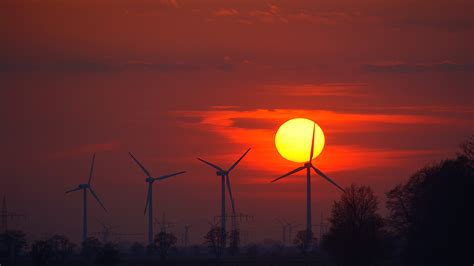 Wind Turbines Evening Sunlight Energy Sunset 4k Wind Wallpapers Wind
