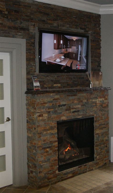 Custom Fireplace Natural Stone Fireplace Tv Mounted Over Fieplace