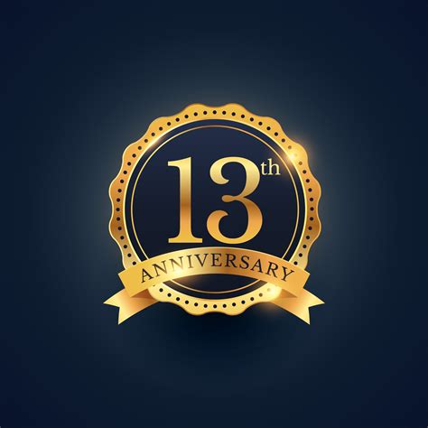 13th Anniversary Celebration Badge Label In Golden Color Download