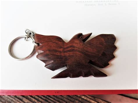 Vintage Eagle Teak Wood Key Chain Teakwood Key Ring Holder Mod Etsy