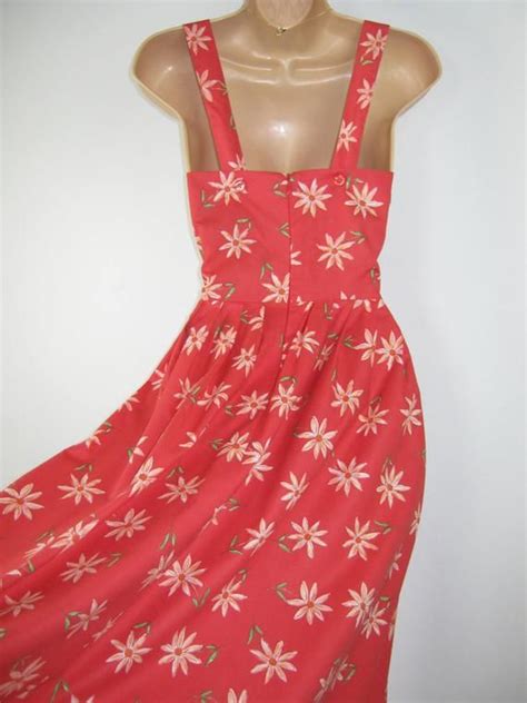 LAURA ASHLEY Vintage Coral Daisy Meadow Summer Day Dress UK Etsy