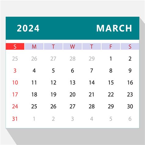 March 2024 Calendar Template Vector Design 25796449 Vector Art At Vecteezy