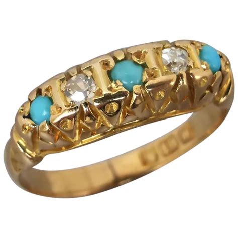 Beryl Lane Antique Edwardian 18k Gold Turquoise Diamond Ring By